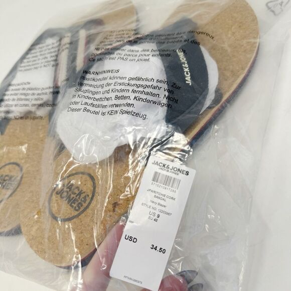 JACK & JONES | NEW Navy Blue, Red, White Ritchie Cork Sandals Flip Flops Men’s - Picture 6 of 7